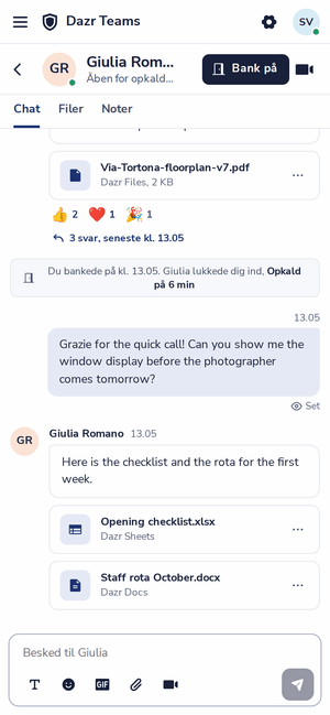 En chat i Dazr Teams på en telefon