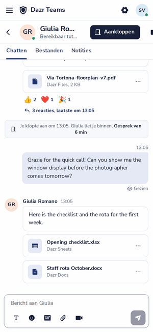 Een chat in Dazr Teams op een telefoon